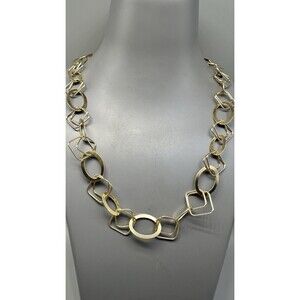 Vermeil Square & Oval 22” Chain Necklace Italy Gold Over Sterling Silver 925